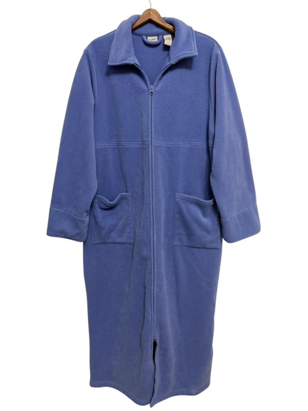 L.L. BEAN Winter Fleece Robe Zip Front 2 Pockets Arctic Blue Size Large Vintage